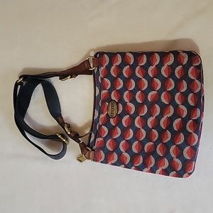 FOSSIL Crossbody purse/handbag explorer print red/blue fabric